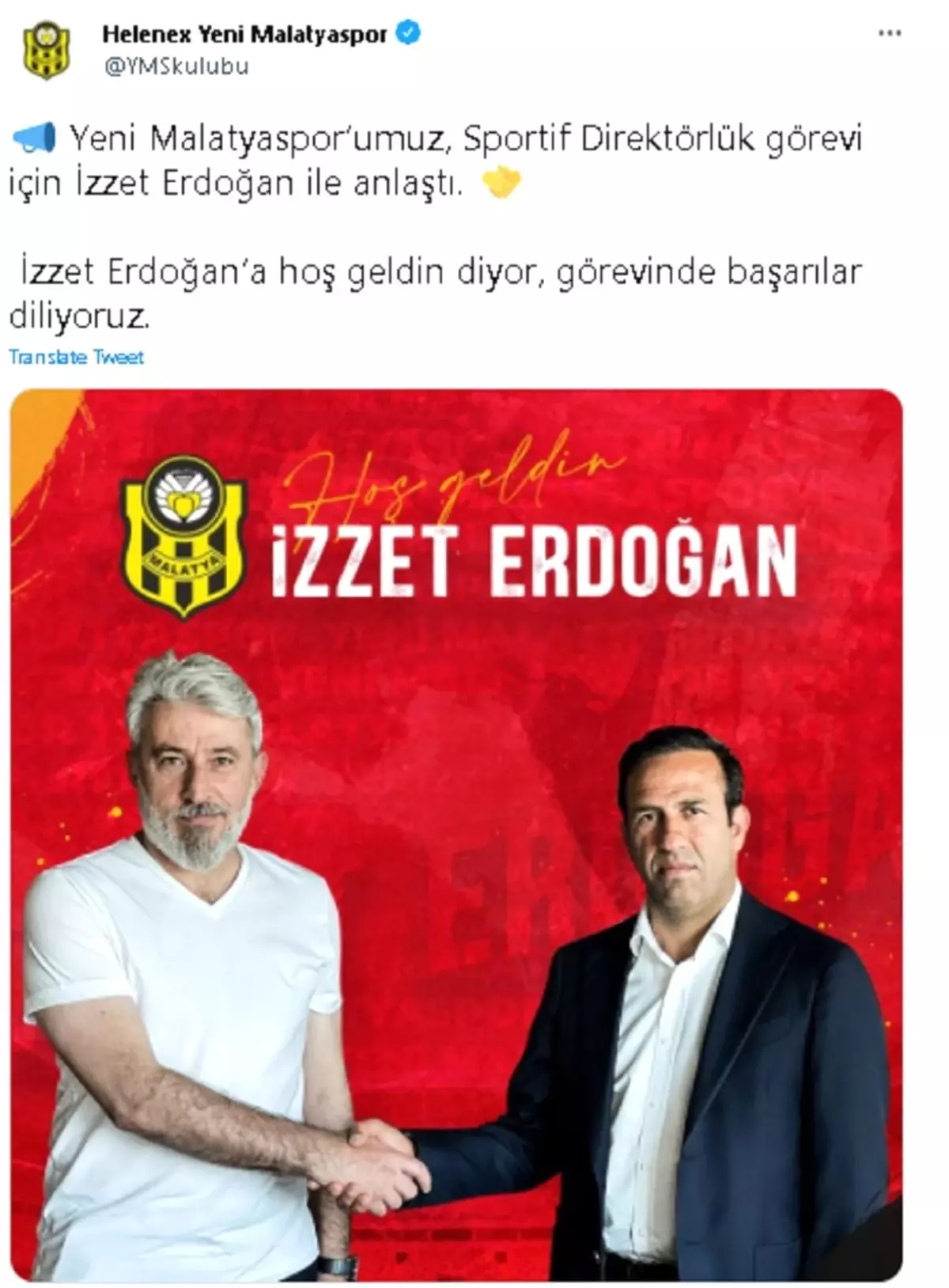 Yeni Malatyaspor\'da sportif direktörlüğe İzzet Erdoğan getirildi