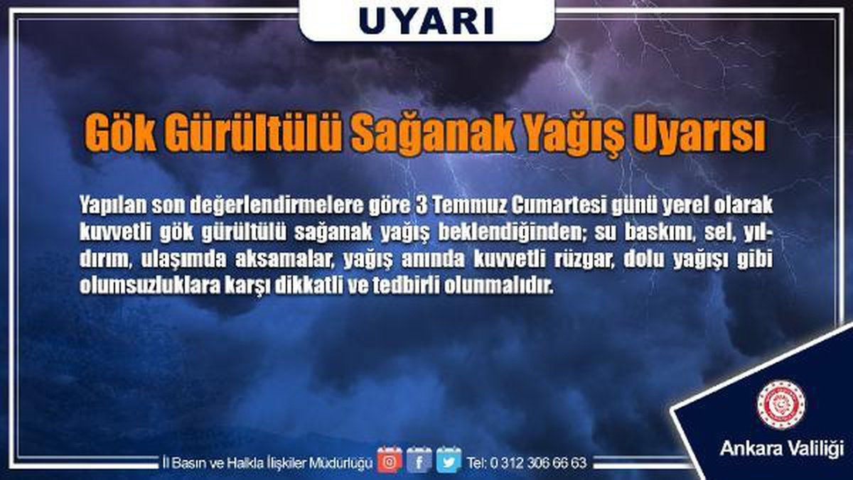 Ankara Valiliği\'nden \'gök gürültülü sağanak\' uyarısı