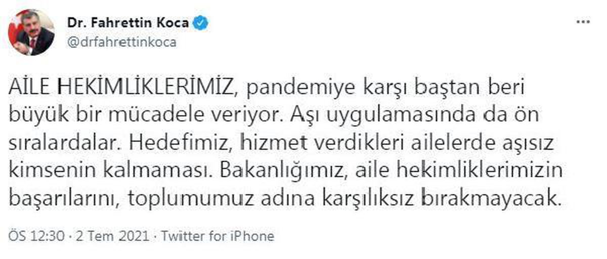 Son dakika haberleri... Bakan Koca: Aile hekimliklerimizin başarılarını karşılıksız bırakmayacağız