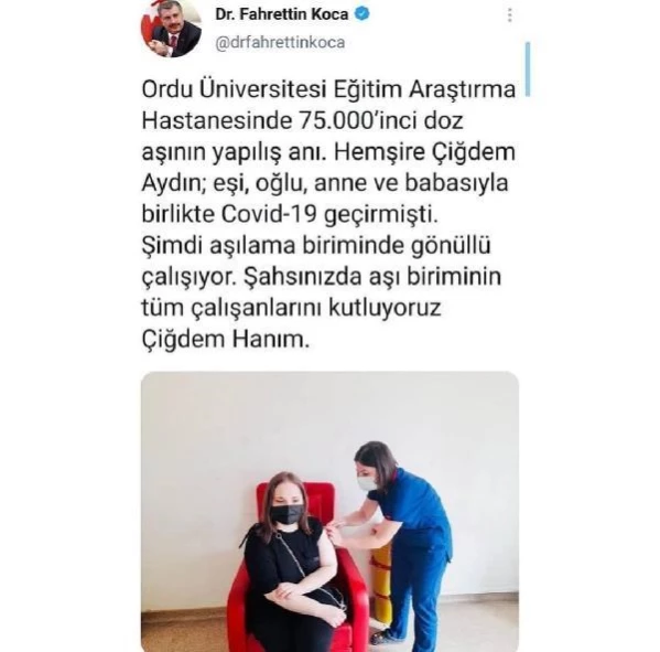 Son dakika haberleri: BAKANIN PAYLAŞTIĞI AŞI EKİBİNDEKİ ÇİĞDEM HEMŞİRE: EL BİRLİĞİYLE ÜSTESİNDEN GELECEĞİZ