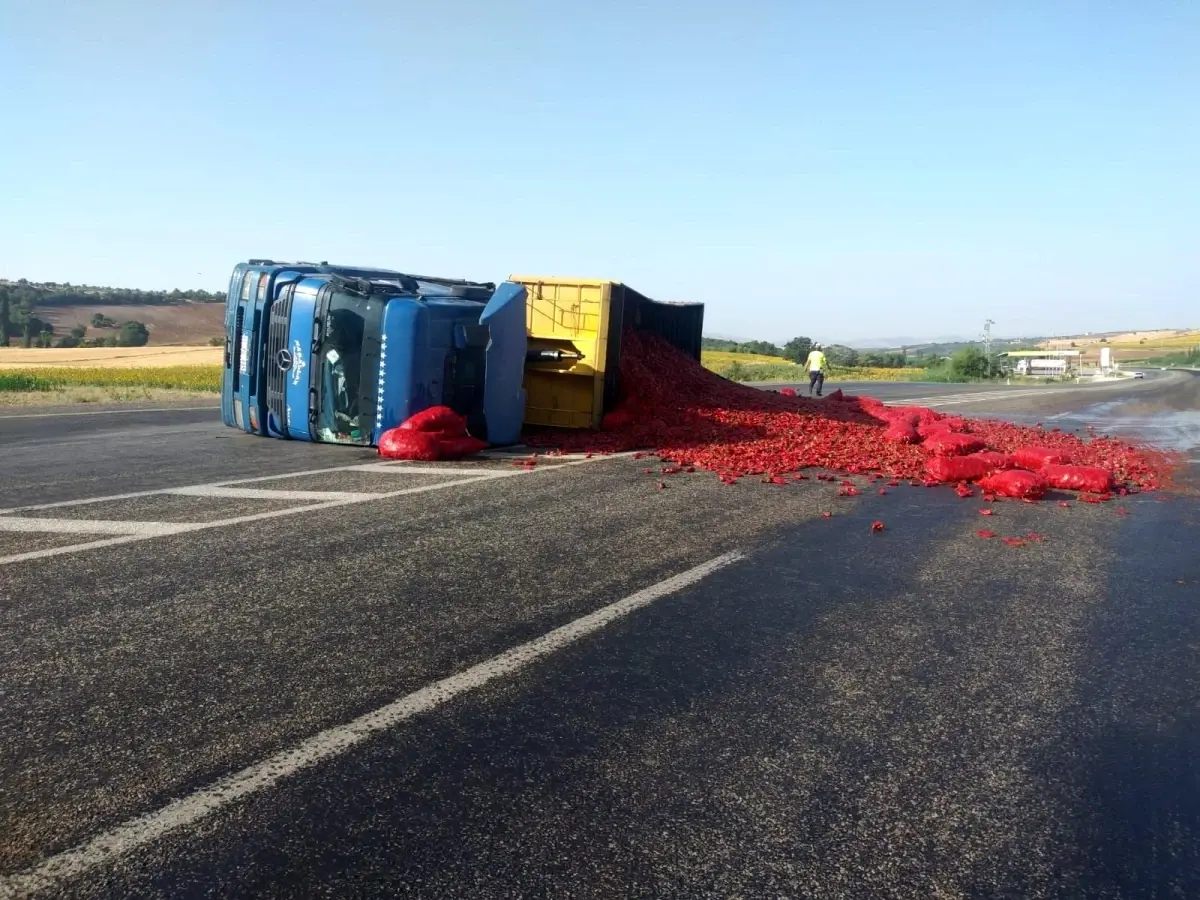 Biber yüklü tır devrildi: 1 yaralı