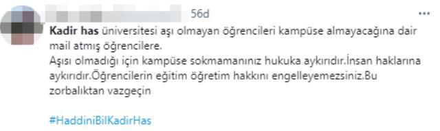 kadir has universitesi nin asi olmayan ogrencileri kampuse almayacagi ileri suruldu