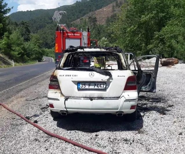 Ormanlık alanda çıkan araç yangını korkuttu