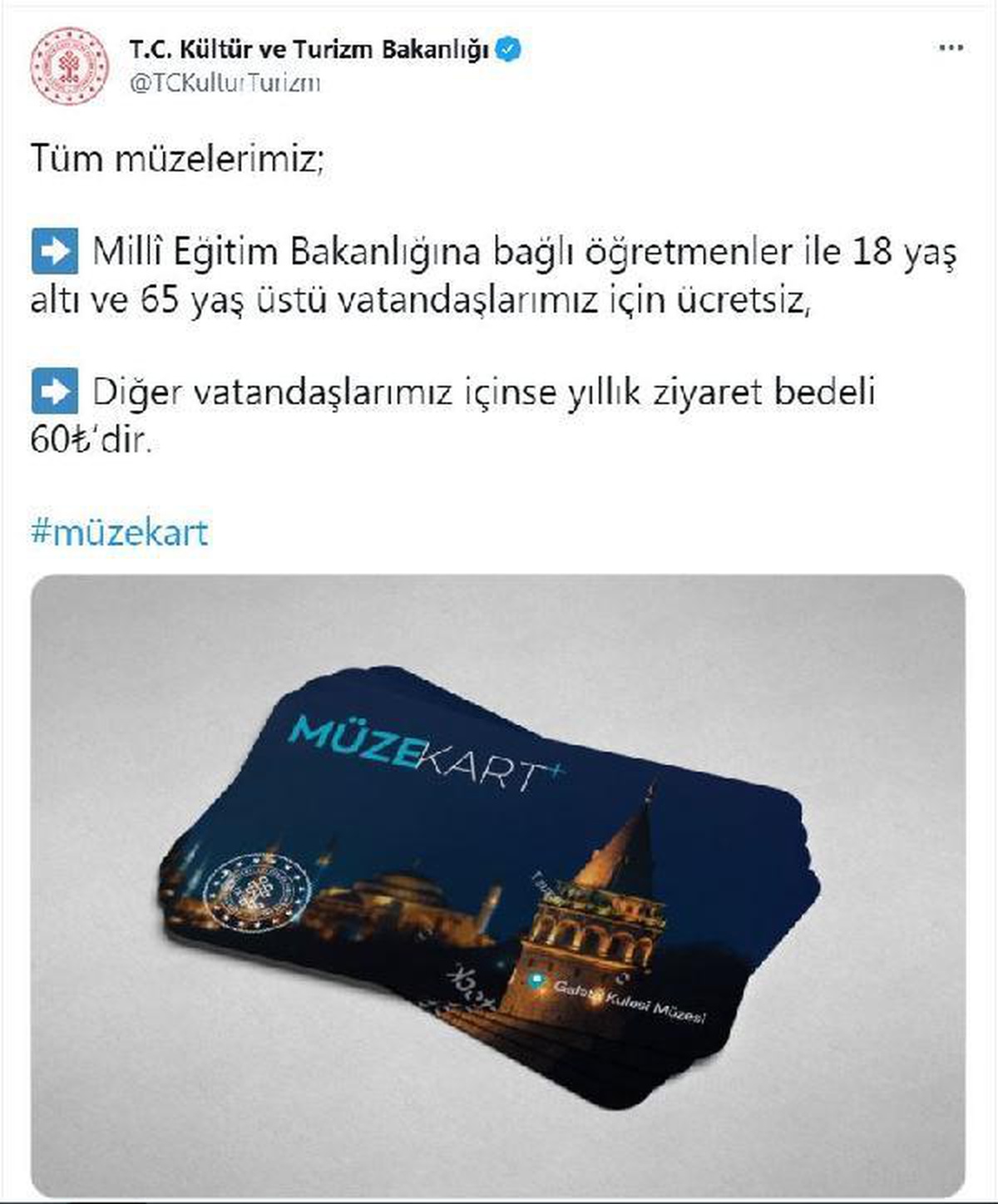 Kültür ve Turizm Bakanlığı: Tüm müzelerimiz öğretmenler ile 18 yaş altı ve 65 yaş üstüne ücretsiz