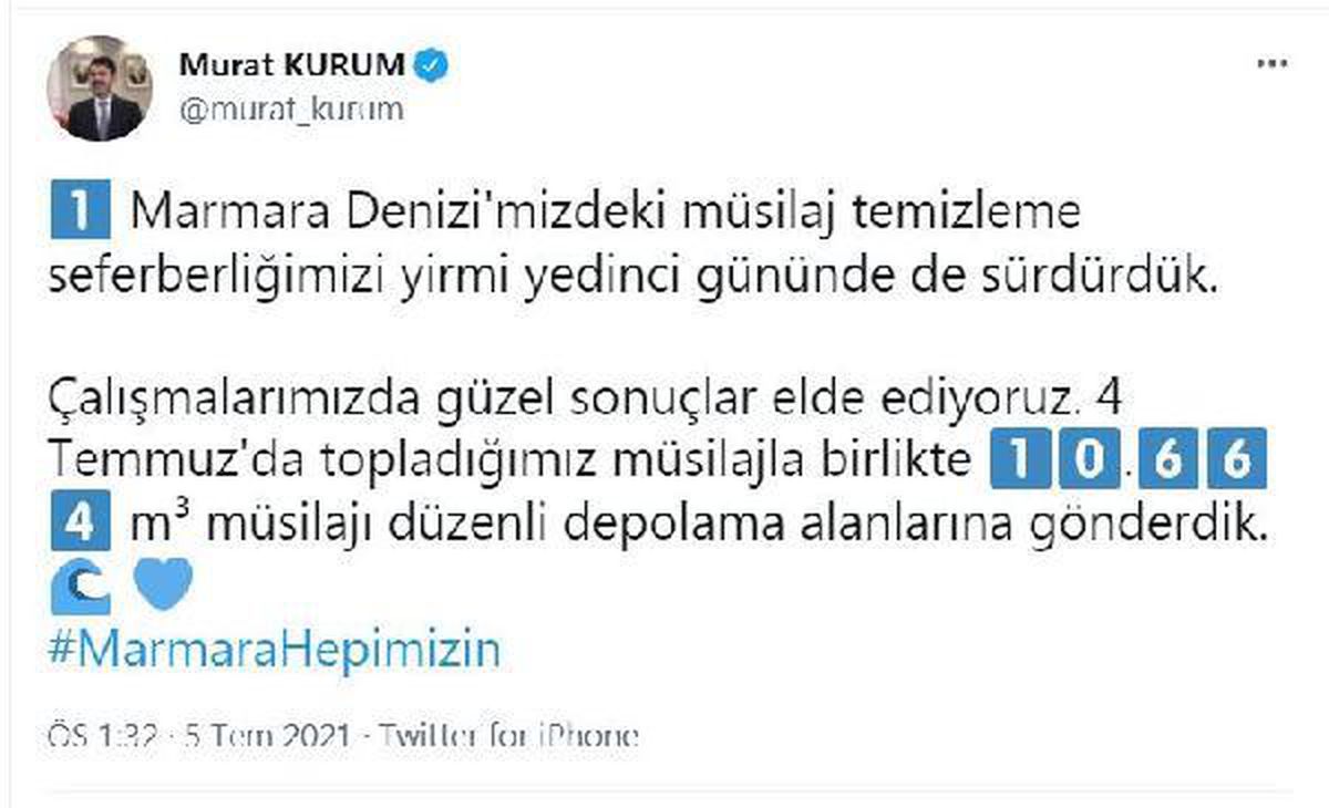 Son dakika haber | Bakan Kurum: 10 bin 664 metreküp müsilajı düzenli depolama alanlarına gönderdik