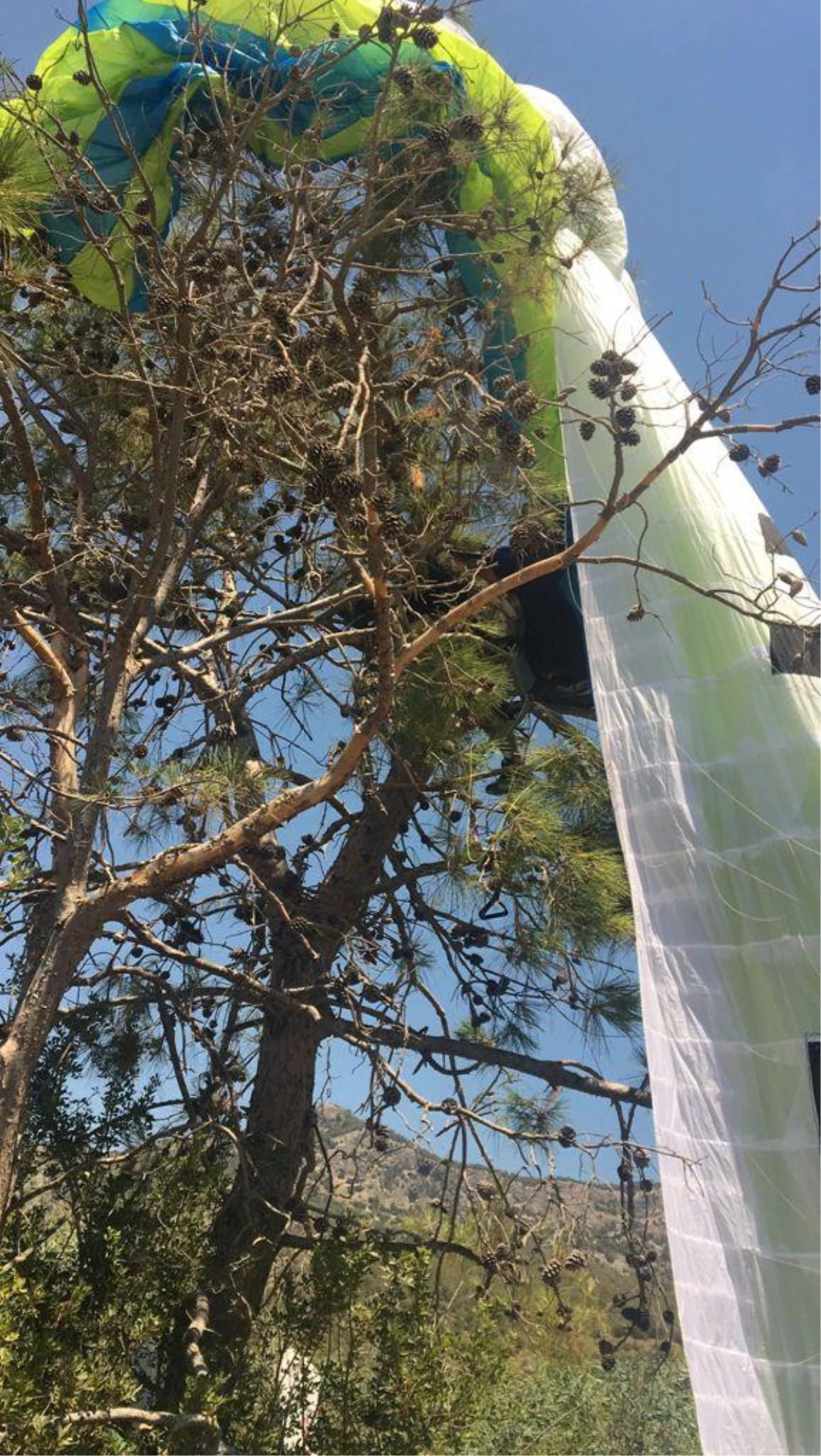 Fethiye\'de yamaç paraşütü ağaca dolandığı için mahsur kalan pilot ile birlikte uçtuğu kişi kurtarıldı