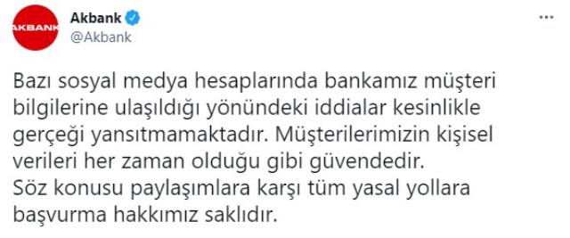 Müşteri bilgilerinin çalındığı iddialarına Akbank'tan yanıt: Kesinlikle gerçek değil