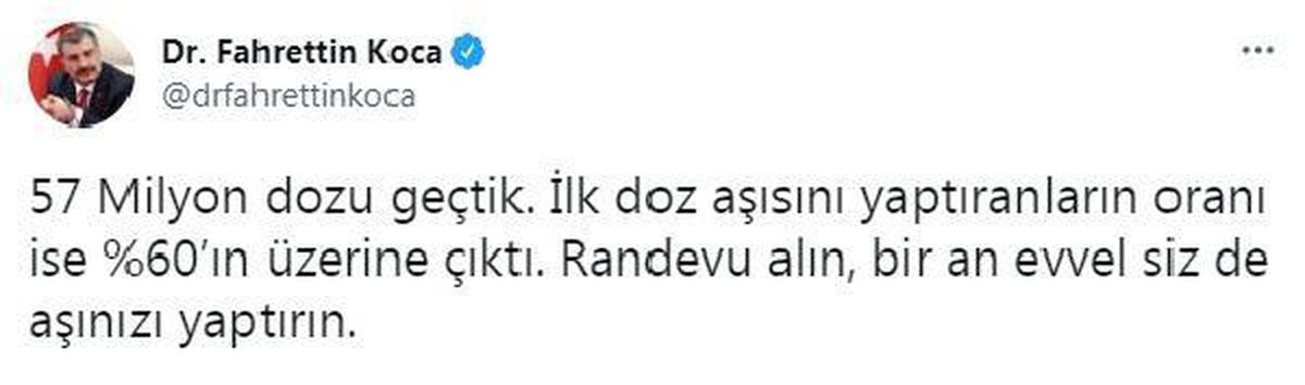 Bakan Koca: 57 milyon dozu geçtik
