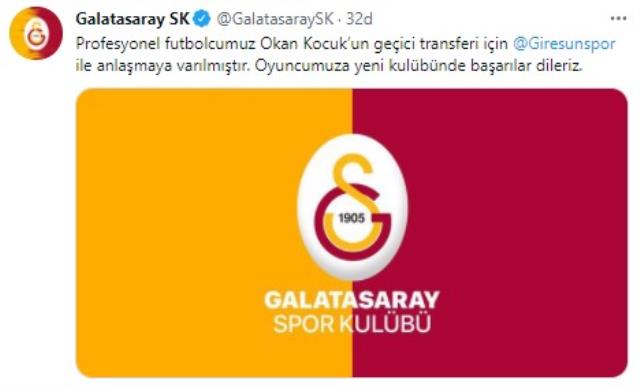 Galatasaray'da Okan Kocuk, Süper Lig'in yeni ekibi Giresunspor'a transfer oldu