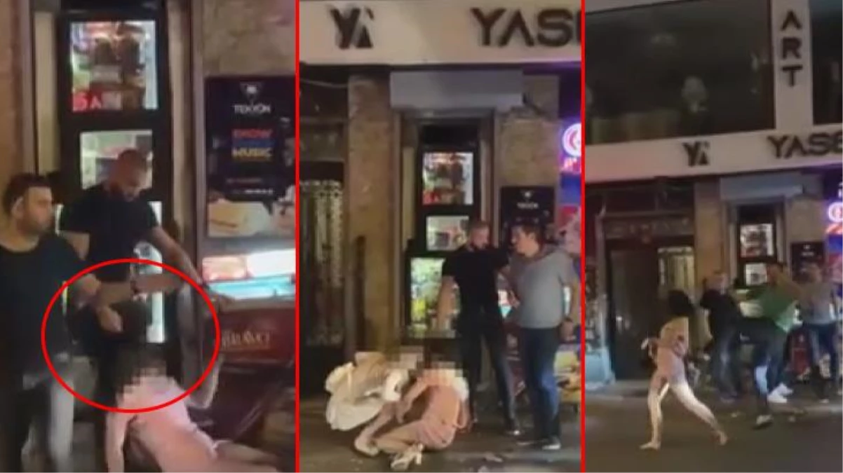 İstanbul\'un göbeğinde akıl almaz görüntüler! Genç kadını sokak ortasında tekme tokat dövdüler