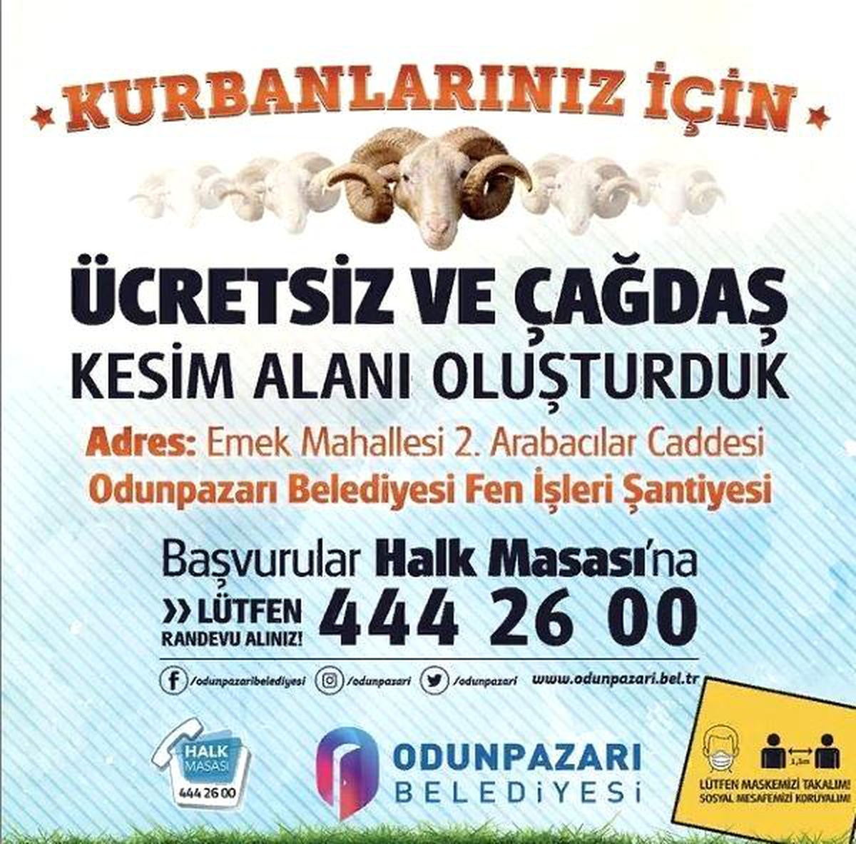 Odunpazarı Belediyesi\'nden ücretsiz kurban kesim hizmeti