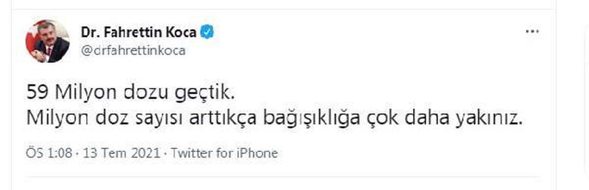 Bakan Koca: Aşıda 59 milyon dozu geçtik
