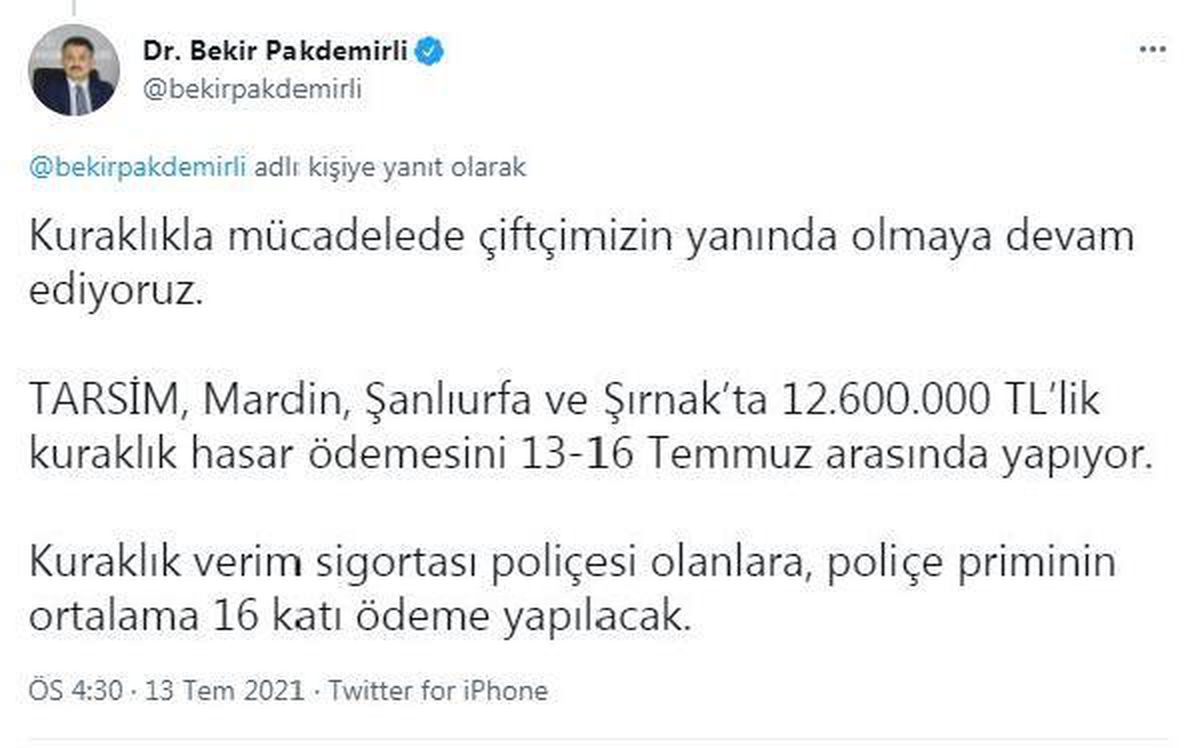 TARSİM, Mardin, Şanlıurfa ve Şırnak\'ta kuraklık hasar ödemesine bugün başladı