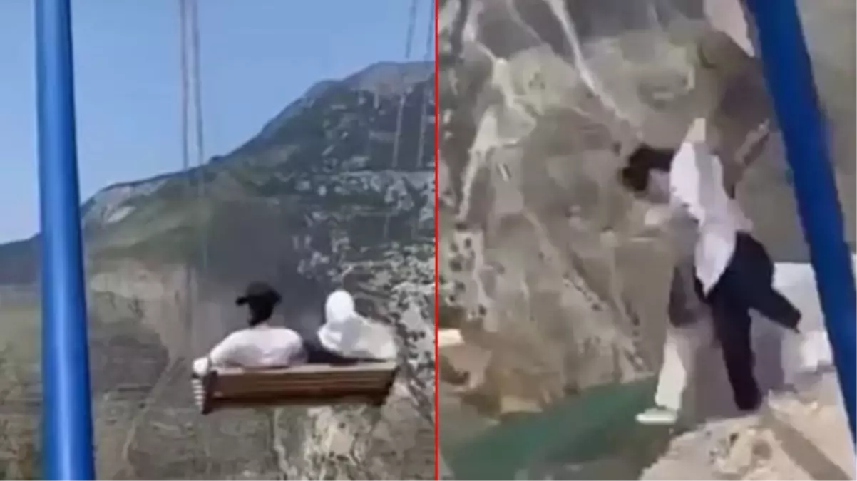 Rusya\'da iki kadın uçurumun kenarındaki salıncaktan düştü! O anlar kamerada