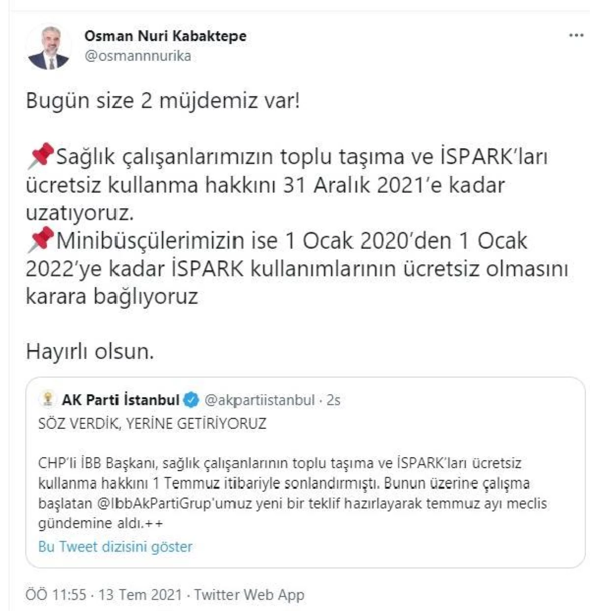 Sağlık çalışanları ve minibüsçülerin İSPARK\'ları ücretsiz kullanım hakkı uzatıldı