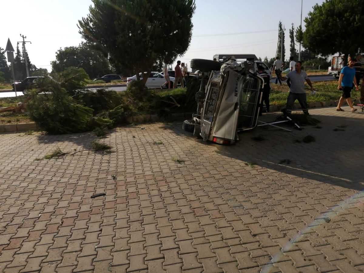 Takla atan kamyonet ağacı devirerek durabildi
