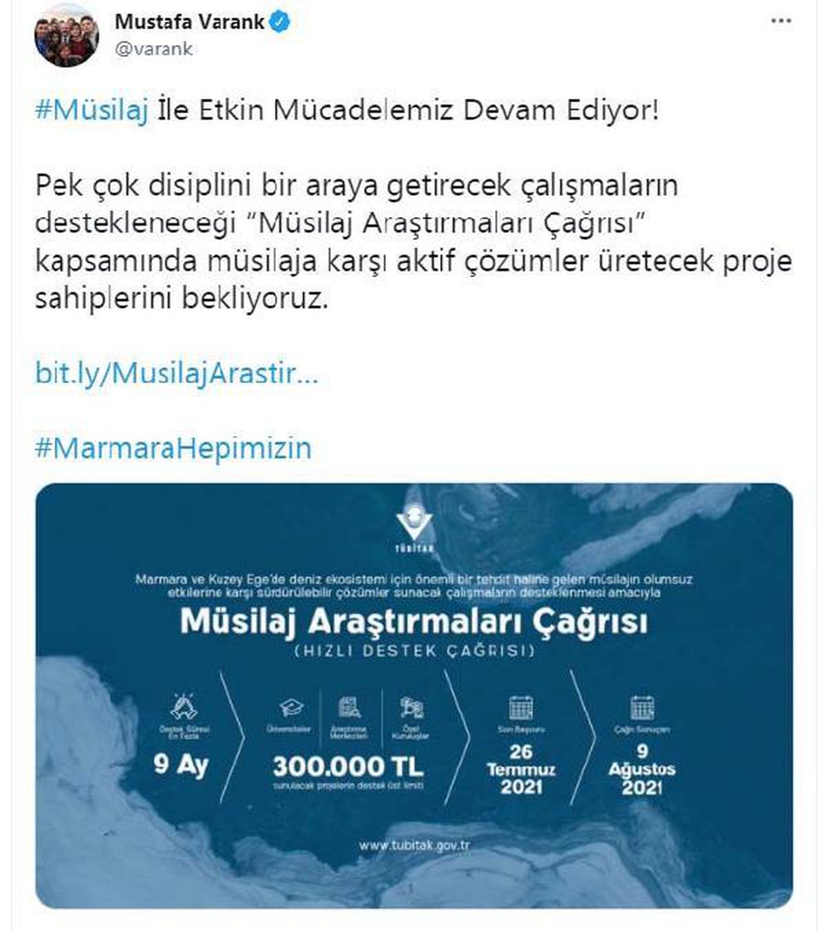 TÜBİTAK\'tan \'Müsilaj Araştırmaları Çağrısı\'