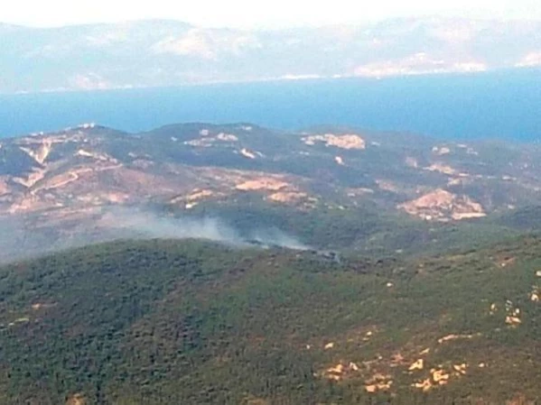 Foça'da orman ve makilik yangını, 1 saatte söndürüldü