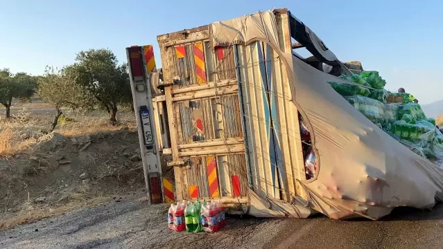 Kamyonu yan yatırdı, faciayı önledi