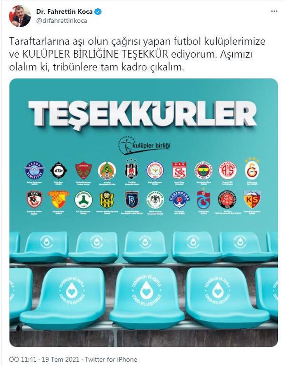 Son dakika haber: Bakan Koca\'dan futbol kulüplerine \'aşı\' teşekkürü