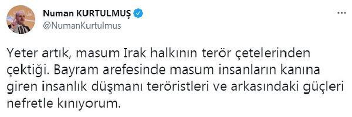 Son dakika haberi | AK Parti Genel Başkanvekili Kurtulmuş\'tan Irak\'taki terör saldırına ilişkin açıklama