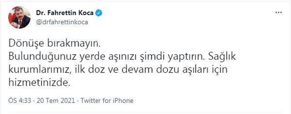 Son dakika haberleri... Bakan Koca: Aşıyı dönüşe bırakmayın