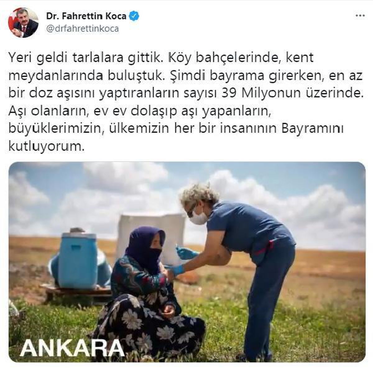 Bakan Koca\'dan Bayram mesajı: Ülkemizin her bir insanının Bayramını kutluyorum