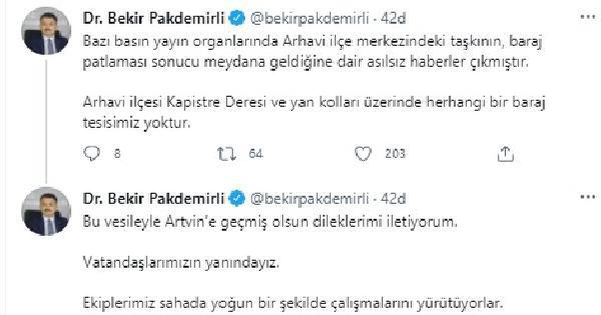 Bakanı Pakdemirli, Kapistre Deresi ve yan kolları üzerinde herhangi bir baraj tesisinin olmadığını bildirdi