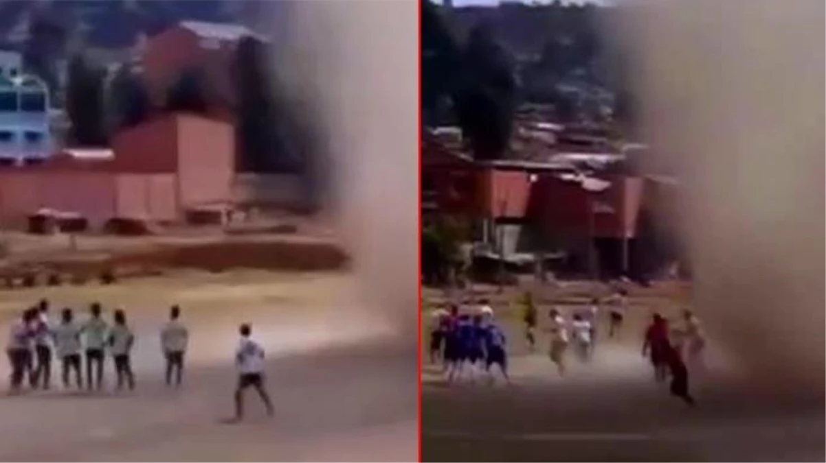 Maç öncesi korku dolu anlar! Bolivya\'da çıkan "şeytan hortumu" sahada paniğe neden oldu