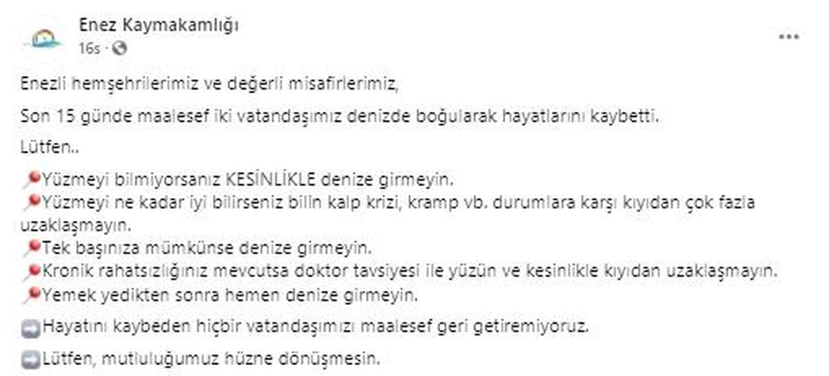 Enez\'de serinlemek için denize giren iki kardeşten biri boğuldu