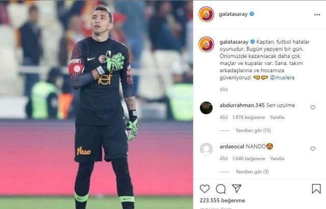 PSV maçı için 'Benim için zor geceydi' paylaşımı yapan Muslera'ya Galatasaray'dan destek PSV maçı için 'Benim için zor geceydi' paylaşımı yapan Muslera'ya Galatasaray'dan destek