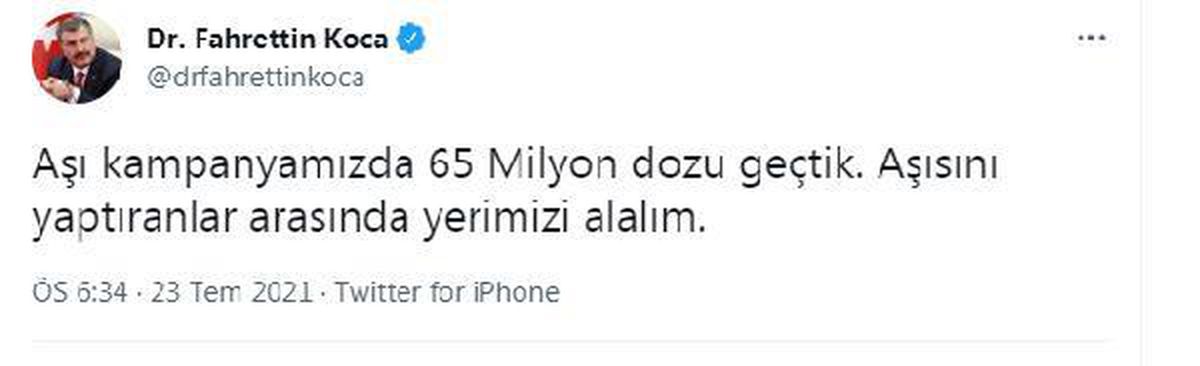 Bakan Koca: Aşıda 65 milyon dozu geçtik