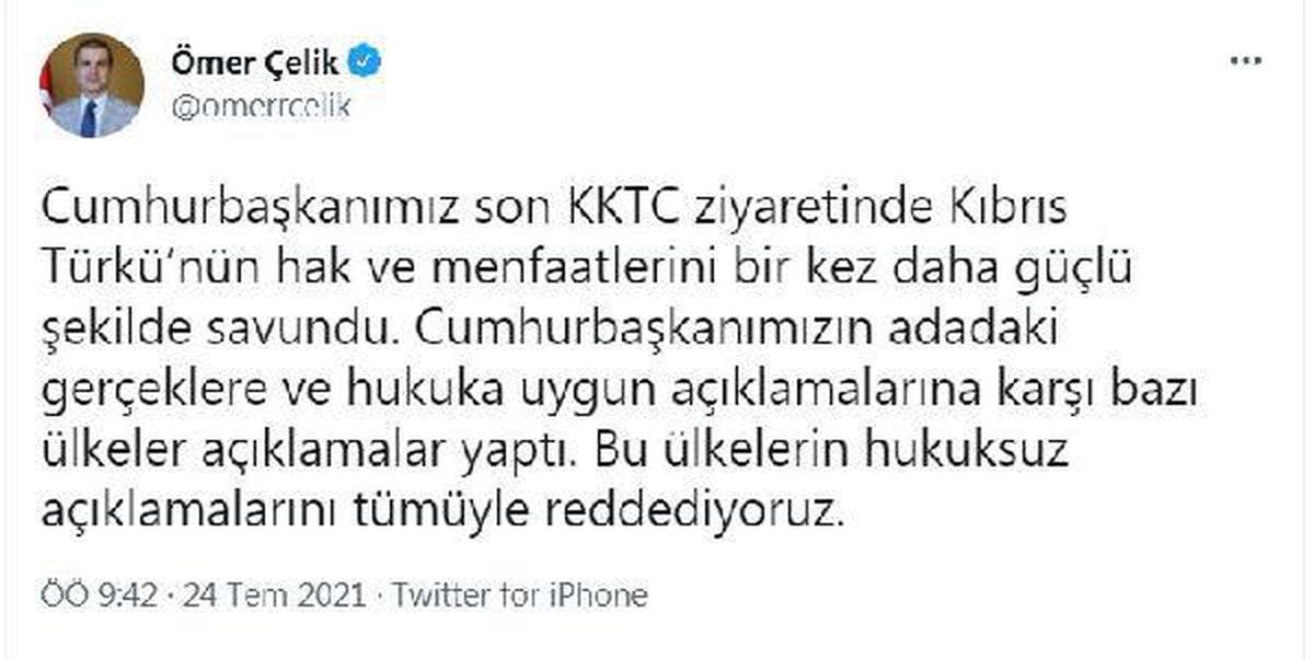 AK Parti\'li Çelik: BMGK\'nın KKTC açıklamasını tümüyle reddediyoruz