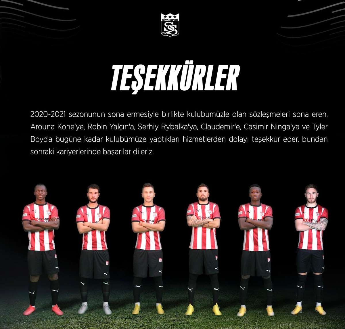 Sivasspor, sözleşmesi sona eren 6 futbolcusuyla yollarını ayırdı