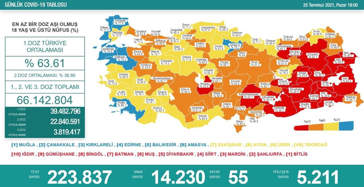Amasya aşı haritasında \'Mavi\' renkte