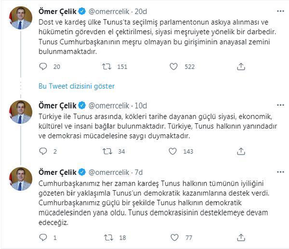 AK Parti\'li Çelik: Tunus\'ta hükümetin görevden el çektirilmesi siyasi meşruiyete yönelik darbedir