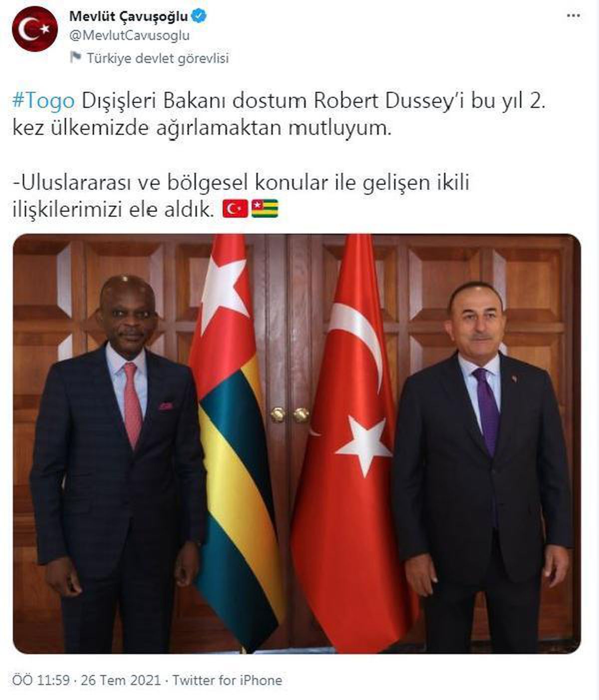 Son dakika haber... Dışişleri Bakanı Çavuşoğlu, Togolu mevkidaşı Dussey\'le görüştü
