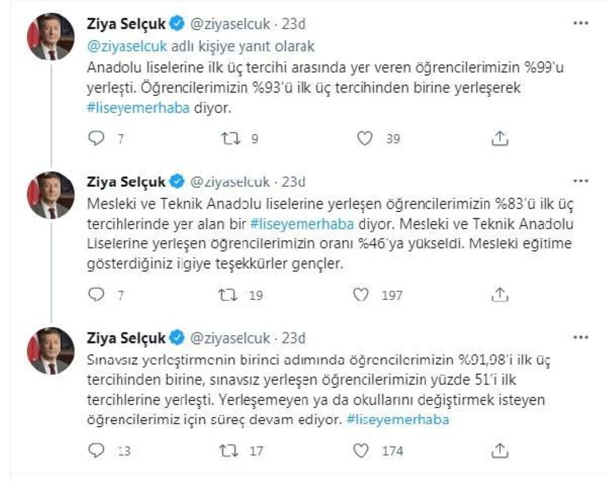 Milli Eğitim Bakanı Selçuk\'tan LGS yerleştirme sonuçlarına ilişkin paylaşım Açıklaması