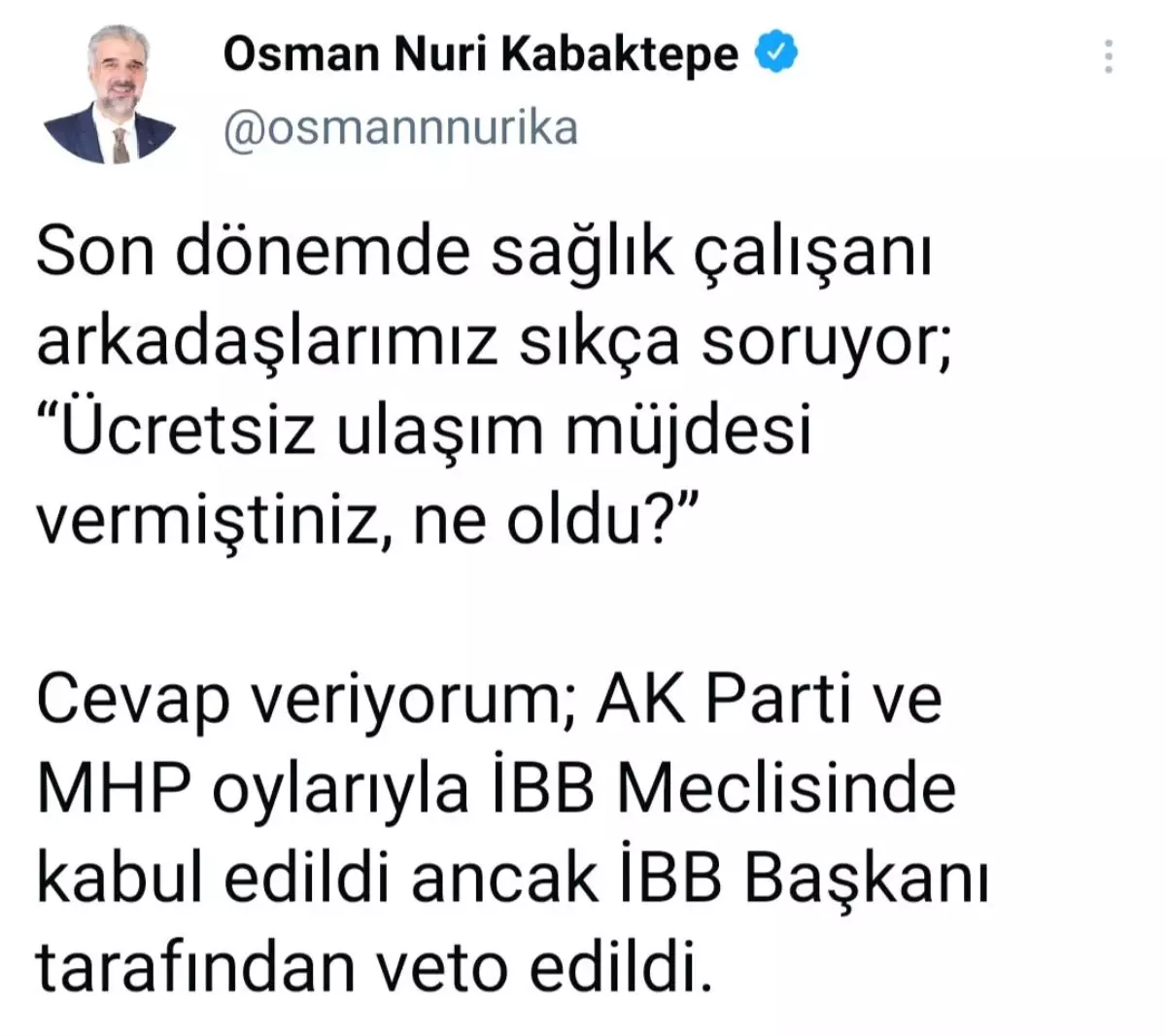 AK Parti, sağlıkçıların toplu taşıma ve İSPARK\'ları ücretsiz kullanmasına ilişkin teklifi yeniden İBB Meclisi\'ne getirecek