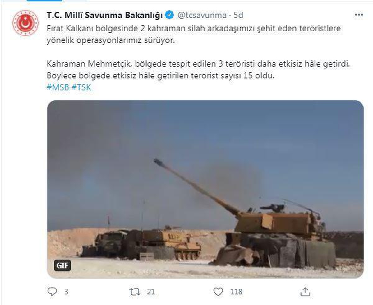 MSB: Fırat Kalkanı bölgesinde 3 terörist etkisiz hale getirildi