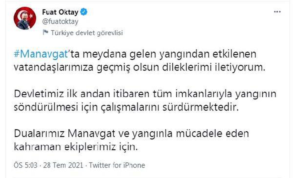 Son dakika haber: Fuat Oktay\'dan \'Manavgat yangını\' açıklaması