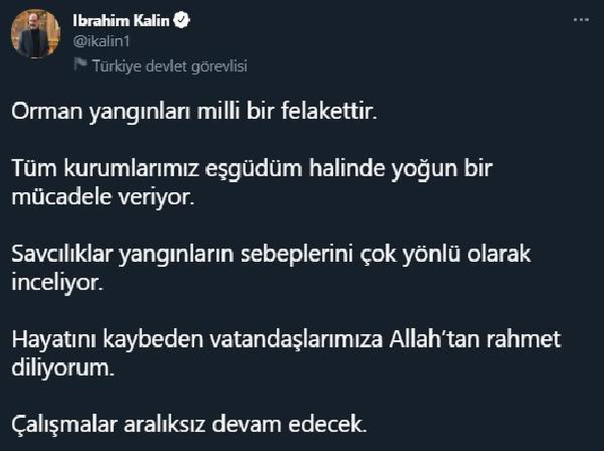 Sözcü Kalın: Tüm kurumlarımız eşgüdüm halinde yoğun bir mücadele veriyor