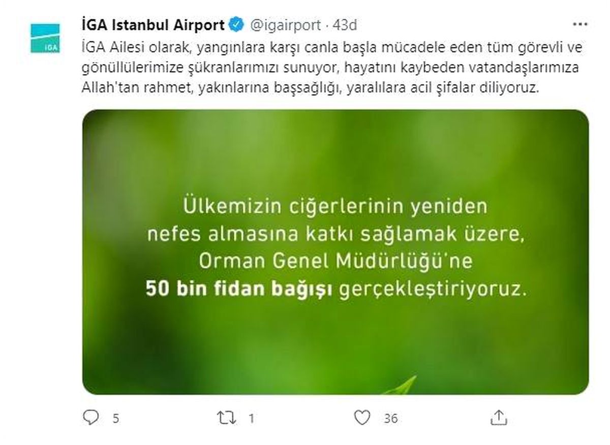 İGA\'dan Orman Genel Müdürlüğüne 50 bin fidan bağışı