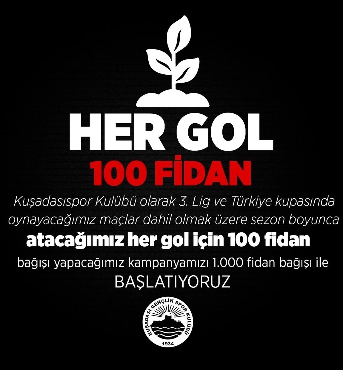 Kuşadasıspor her gole 100 fidan bağışlayacak