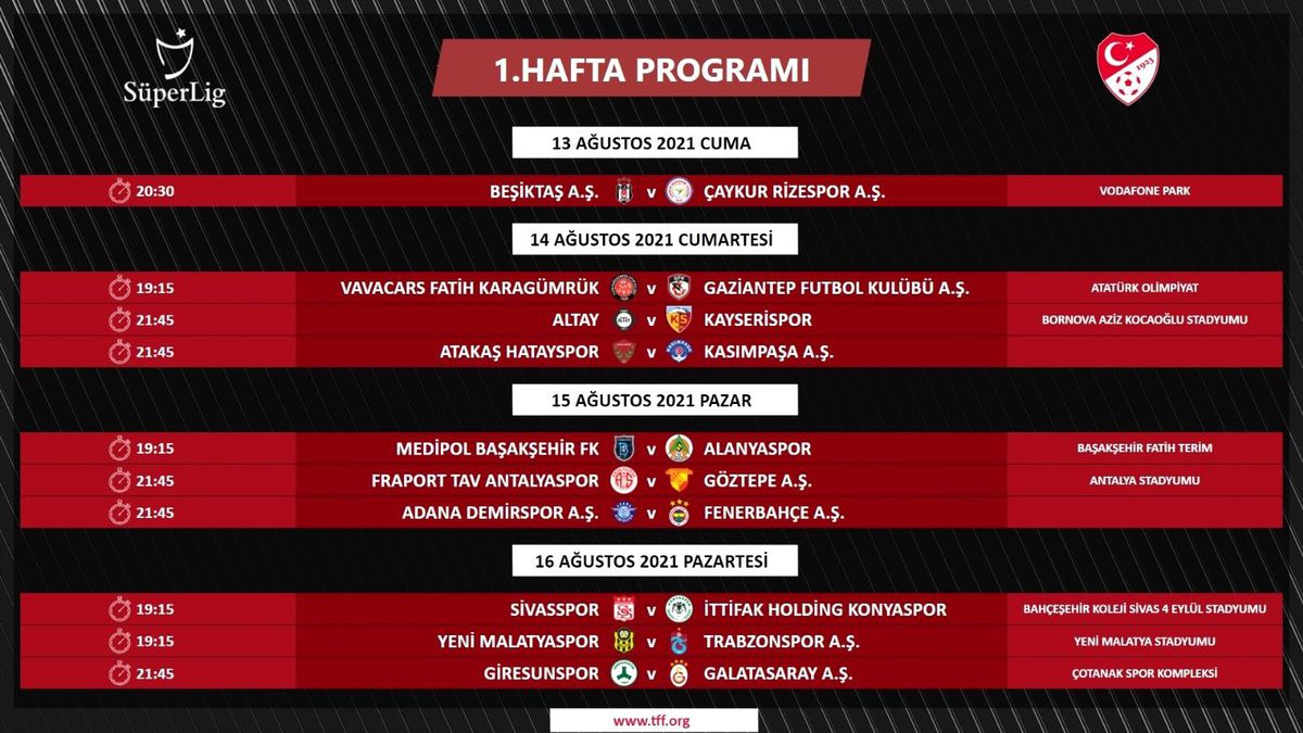 Süper Lig\'de ilk 3 haftanın programı açıklandı