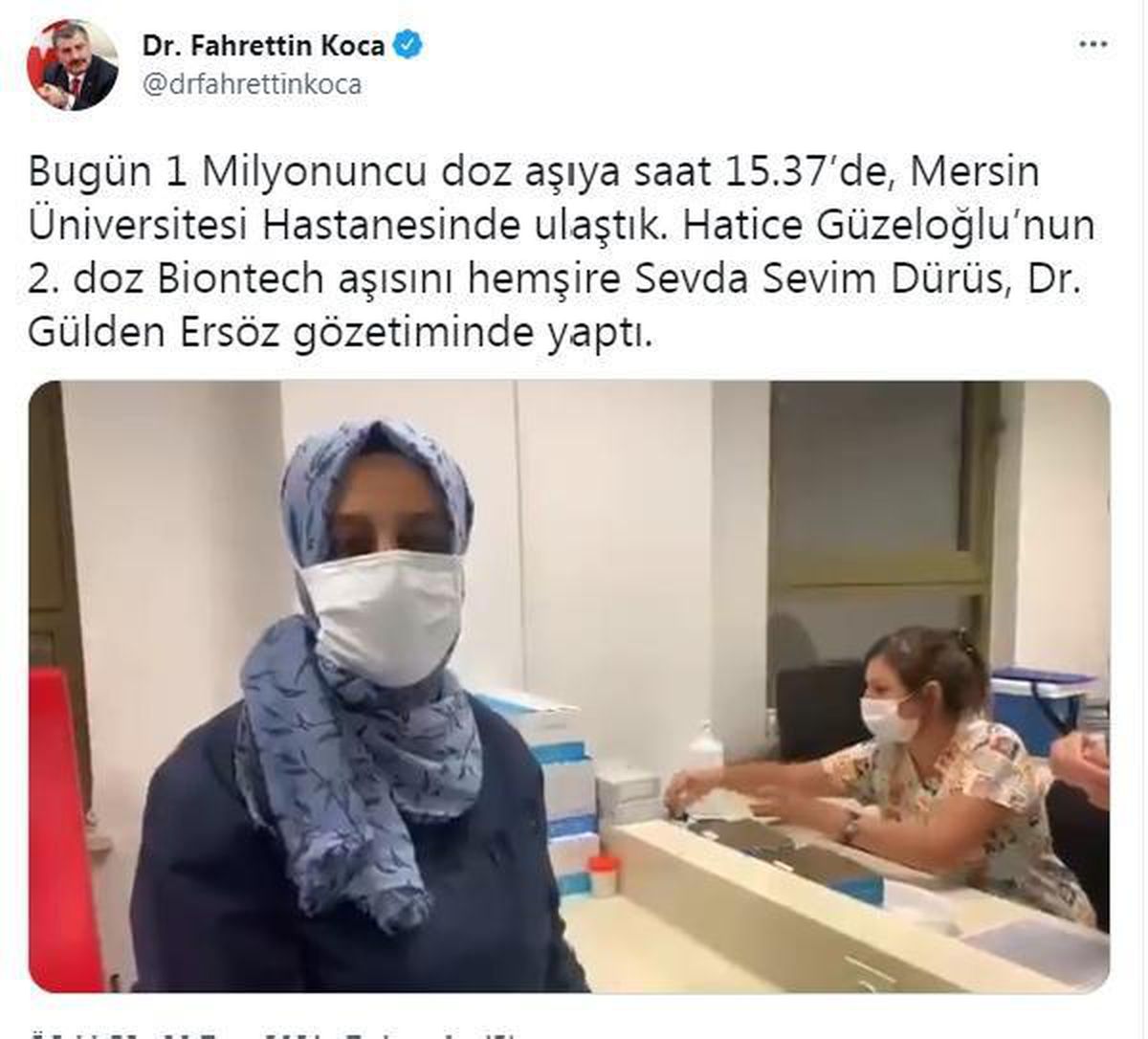 Bakan Koca: 1 milyonuncu doz aşı Mersin\'de yapıldı