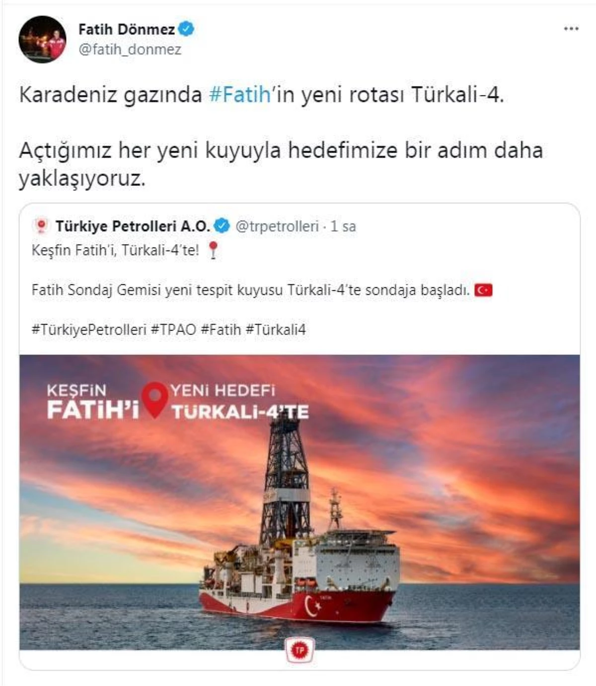 \'Fatih\', \'Türkali-4\'te sondaja başladı