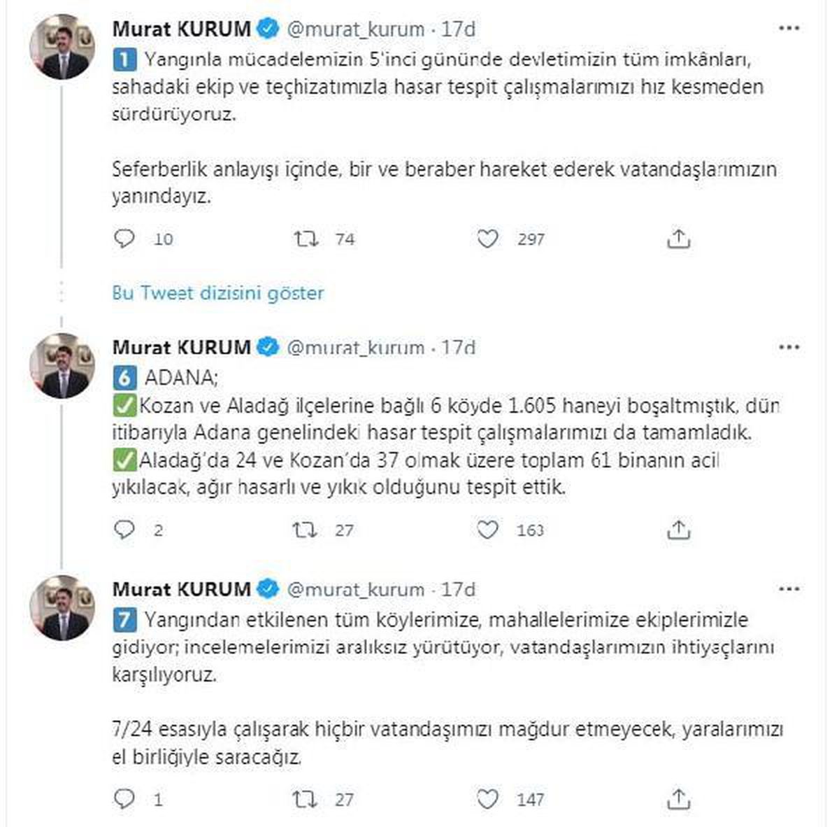 Çevre ve Şehircilik Bakanı Kurum, yangın sonrası hasar tespit çalışmalarına ilişkin ayrıntıları paylaştı Açıklaması