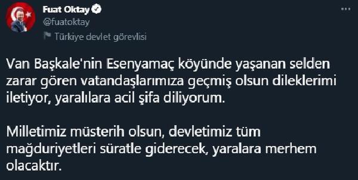 Fuat Oktay\'dan \'Başkale\' paylaşımı: Devletimiz yaralara merhem olacaktır