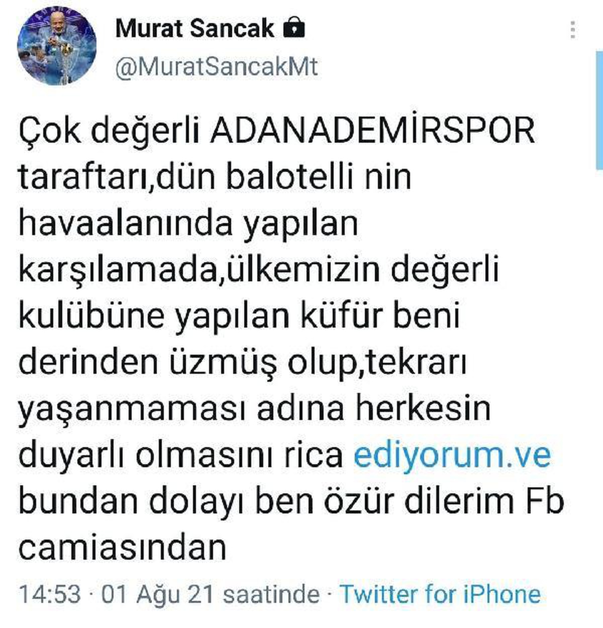 Murat Sancak, Fenerbahçe camiasından özür diledi